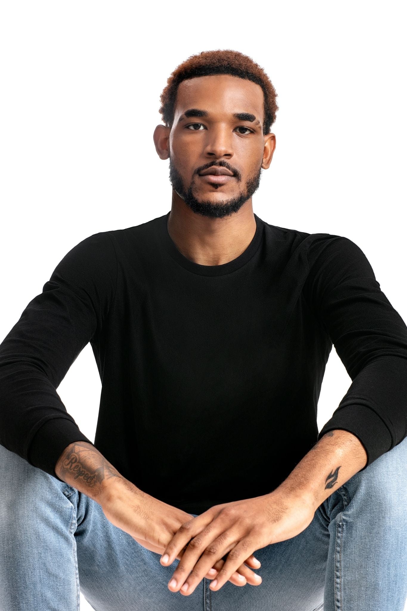 GOLD COTTON Unisex Organic Long Sleeve Tee in Black