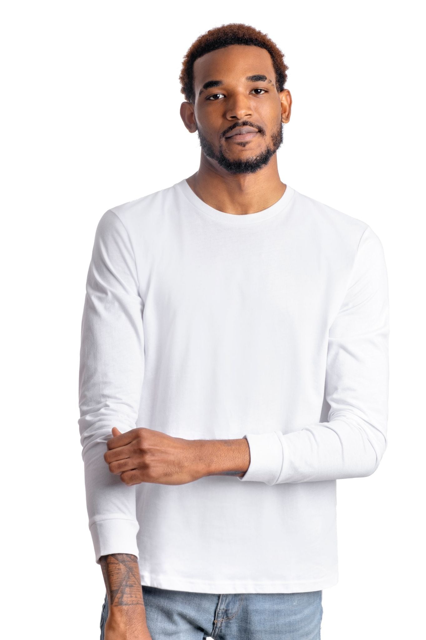 GOLD COTTON Unisex Organic Long Sleeve Tee in White