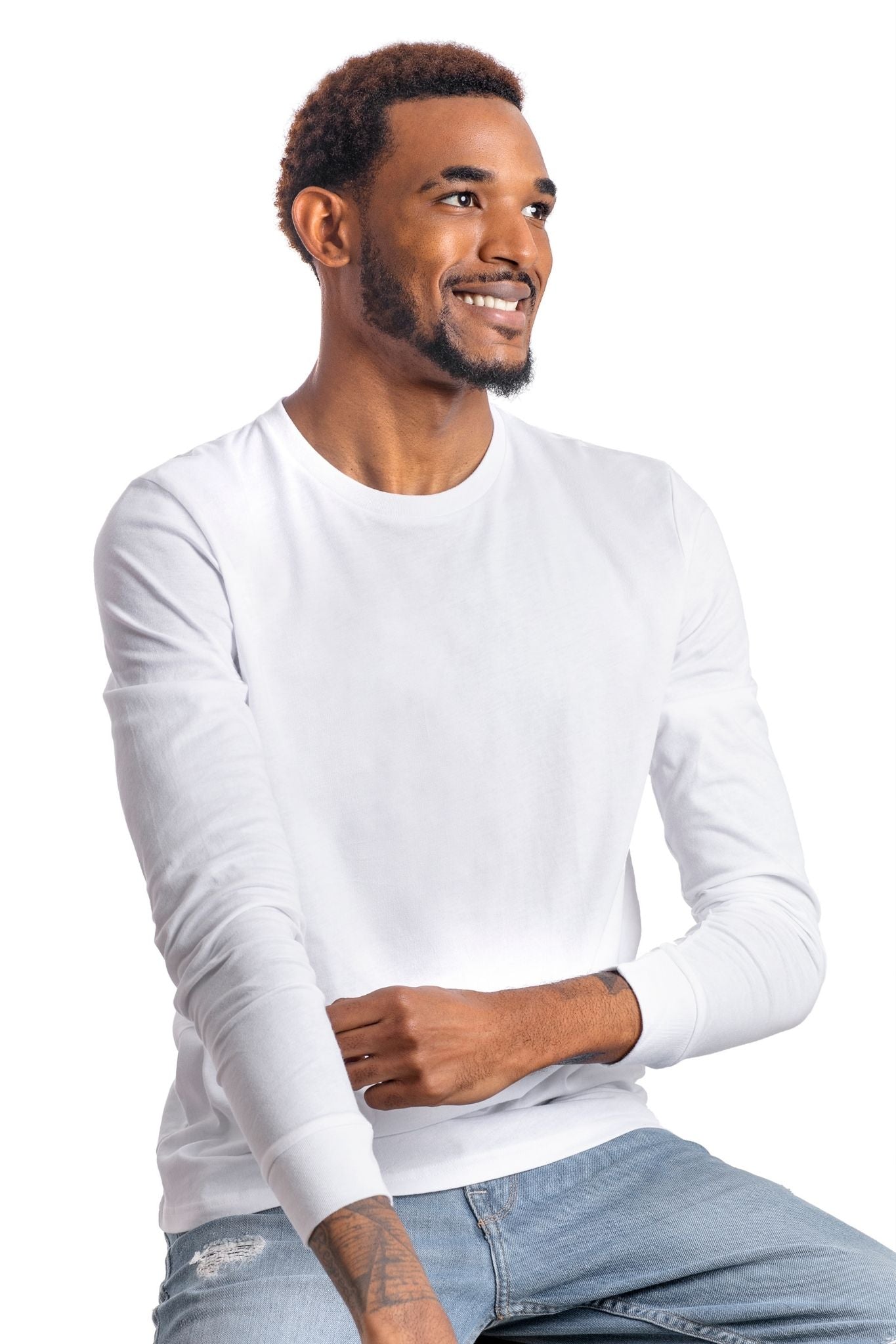GOLD COTTON Unisex Organic Long Sleeve Tee in White